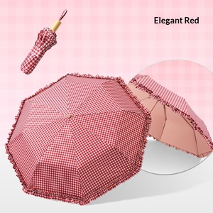 Parapluie Vintage Frais à Carreaux et Dentelle, Double Usage Soleil/Pluie, Protection Solaire et <span class=keywords><strong>Anti</strong></span>-<span class=keywords><strong>UV</strong></span> pour Étudiants, Vente en Gros - Product Image 4