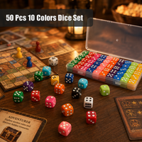 Lot de 50 dés acryliques tétraédriques de 16 mm, 10 couleurs, boîte en plastique, ensemble mixte