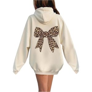 Girl's Leopard <b>Bow</b> Hoodie Long Sleeve Casual Sweatshirt Pullover Tops Cute Clothes - Product Image 1