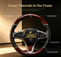 Housse de volant MELCO Royal Executive en noyer - Chrome poli miroir - Grain de bois classique - Ajustement universel pour berline de luxe