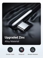 Câble USB C UGREEN US317 à angle droit, USB A vers USB C, coque en alliage de zinc haute pureté, cordon tressé, design ergonomique à 90 degrés