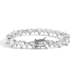 Pulsera de tenis con circonitas grandes y pequeñas en forma de corazón, pulsera de tenis con circonitas de tres garras, estilo hip-hop para chica. Tanjing - Product Image 5