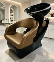 Fauteuil de lavage professionnel personnalisé marron réglable avec pédale et bac blanc pour salon de coiffure, spa et usage professionnel