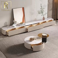Dernière conception moderne panneau de roche Ultra-long meuble TV table à thé combinaison de lumière peinture moderne de luxe avec unité tv de rangement