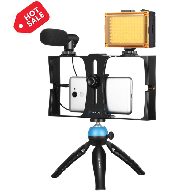 2021 New Arrivals Vlogging Kit PULUZ 4 in 1 Vlogging Live Broadcast LED Selfie Light Smartphone Video Rig Camera Cage Stabilizer