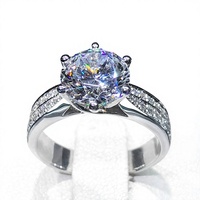 Bague Classique JZ377 en Zircon Simulé Couleur D, Plaqué Or, 1 Carat, Style Star Queen pour Femme, Sertie Pavé Double Rangée de Diamants