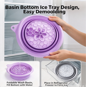 Bassin <span class=keywords><strong>de</strong></span> lavage pliable 2-en-1 en silicone avec bac à glaçons, qualité alimentaire FDA, sans BPA, pour soins du visage et bain <span class=keywords><strong>de</strong></span> glace - Product Image 3