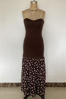 Robe Midi Printemps Élégante en Mousseline Unie Teinte, Coupe Sirène Trompette, Sans Bretelles, à Pois et Patchwork, Ajustée pour Femme – Vente en Gros