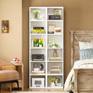 Libreria Nordivale Moderna in Legno Bianco, Alta e Stretta, con 6 Ripiani Cubici per <span class=keywords><strong>Soggiorno</strong></span>, Camera da Letto, Ufficio e <span class=keywords><strong>Studio</strong></span> - Product Image 6