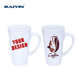 Baiyin แก้วกาแฟเซรามิกขนาดใหญ่สูงพิมพ์ซับลิเมชัน17 oz ถ้วยเซรามิกแก้วกาแฟไม่มีลาย