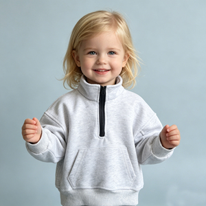 Sweat-shirt unisexe pour tout-petits, demi-zip, couleur unie, col <span class=keywords><strong>pull</strong></span>, poche, décontracté, pour garçons et filles, pour le printemps et l'automne - Product Image 2