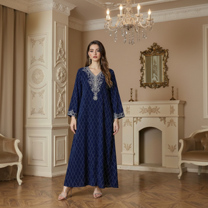 Caftán Musulmán para Eid Ramadán, Abaya <span class=keywords><strong>de</strong></span> Poliéster <span class=keywords><strong>de</strong></span> Manga Larga, Vestido Largo Elegante, Ropa <span class=keywords><strong>de</strong></span> Oriente Medio, Vestimenta Árabe para Mujer - Product Image 1