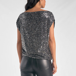 Custom Women's 1/4 Sleeve Sequin <strong>Top</strong> One Shoulder <strong>Sparkling</strong> <strong>Silver</strong> Full Sequin Shirt for Office Ladies - Product Image 2