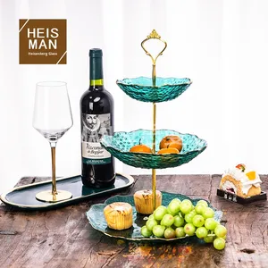 Tấm xiên cổ điển không độc hại ba lớp thủy tinh viền vàng lắp ráp món tráng miệng gia đình trái cây bánh cưới Khay Đứng - Product Image 4