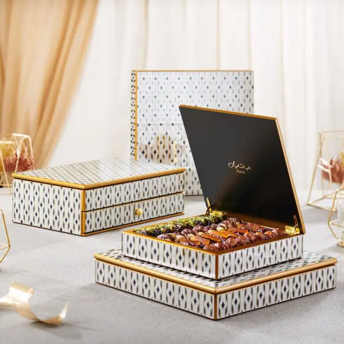 패션 나무 서랍 선물 상자 성격 사용자 정의 라마단 초콜릿 상자 럭셔리 쿠키 케이크 포장 선물 상자