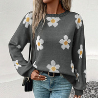 Sweter Rajutan Wanita Regular Fit Motif Bunga 2022 Musim Gugur dan Musim Dingin Baru Sweet Flower Lady Sweat Jumper