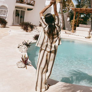 Set Estivo da Donna in 100% Cotone, 2 Pezzi con Camicia a <span class=keywords><strong>Righe</strong></span> e <span class=keywords><strong>Pantaloni</strong></span> con Stampa Digitale in <span class=keywords><strong>Lino</strong></span> - Product Image 5