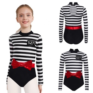 Maillot de Gimnasia para Niñas, a Rayas, Manga Larga, Cuello Alto, con Lazo, para Práctica, Personalizable - Product Image 2