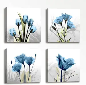 4 Panel Elegant Tulip Flower Canvas Print Wall Art Paintings Still life painting For Dining Room Wall Decor