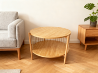 Table basse ronde Combohome pour salon, table à thé en bambou naturel et table d'appoint noire pour canapé en bambou massif