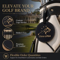 Étiquette de sac de golf ronde en similicuir gravable au laser avec 5 tees en bois vierges à graver au laser, porte-tees en cuir PU pour sac de golf