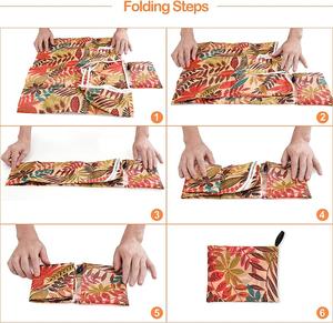 Fábrica de Vietnam, venta al por mayor, bolsas plegables de poliéster para comestibles, bolsa de compras reutilizable de gran capacidad, logotipo personalizado, patrón de dibujos animados - Product Image 4