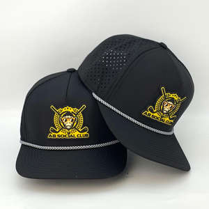 Casquettes de baseball sportives personnalisées en gros, 5 panneaux, logo en PVC caoutchouc, profil moyen, imperméables, avec trous laser, cordon, gorras - Product Image 5