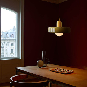 Pendant Light Round Single-head Chandelier E26 LED Light Source Home Use Switch Control Cream Style - Product Image 2