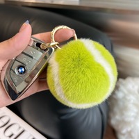 Porte-clés en forme de balle de tennis en fausse fourrure de lapin, jouets pour machines à griffes, pour sacs, clés de voiture et téléphones – Vente en gros