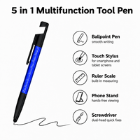 Stylo multifonction 5 en 1 avec stylet, règle, support de téléphone, tournevis, stylo bille triangulaire, logo personnalisé, cadeau promotionnel