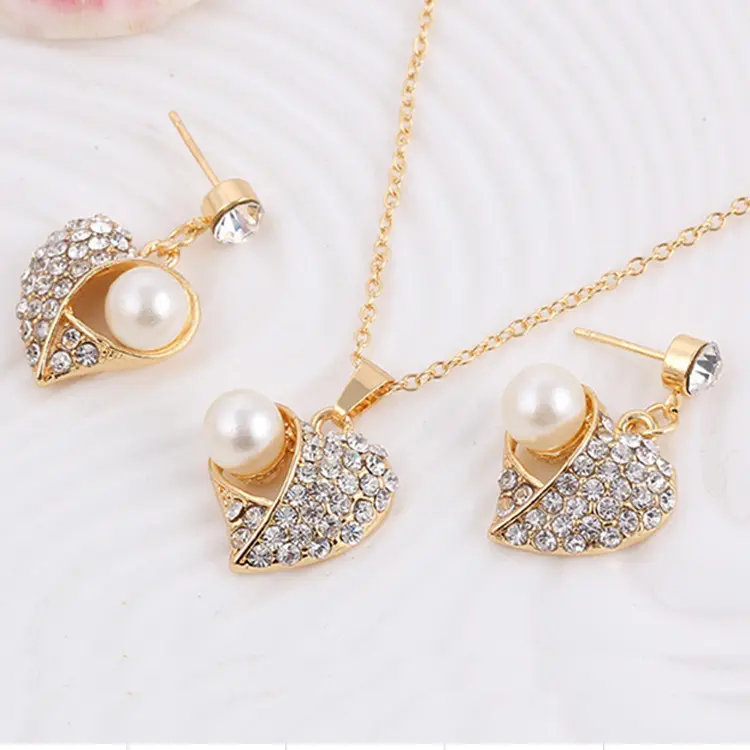 Fashion Gold Bridal Wedding Jewelry Set Wholesale Heart Necklace and Earring Women Jewelry Sets