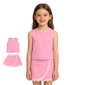 Conjunto de Ropa para Bebés Niñas: Camisa Casual de Algodón Rosa con Estampado Personalizado, Chaleco Transpirable, Falda con Borde Festoneado y Pantalones Cortos con Forro - Product Image 1