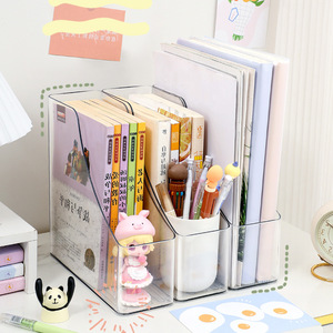 Transparent <b>Desktop</b> File <b>Organizer</b> A4 Size Vertical Office Document Holder Bookshelf Student Stationery Storage Rack - Product Image 3