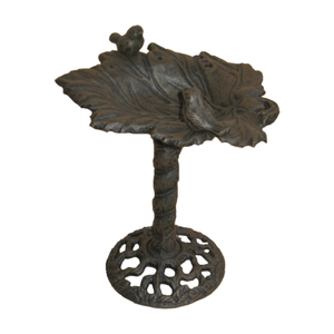 Cast Iron <strong>Bird</strong> <strong>Bath</strong> for Garden Leaf Shaped <strong>Pedestal</strong> Birdbath Traditional Style Rustic Metal Effect Standing Outdoor Water Bowl - Product Image 3