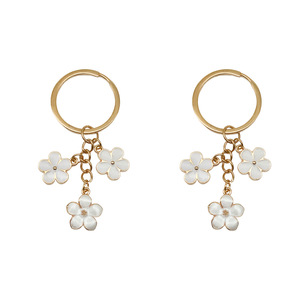 White Floral Alloy <b>Keychain</b> Round Fashion Jewelry Accessory For DIY Gifts ER569 - Product Image 1