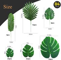 84 PCS 6 Jenis Daun Palem Buatan dengan Uap, Monstera Tropis Hijau, Dekorasi Daun Palem Palsu