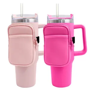 DD2493 Neoprene 40oz Car Gym Coin Purse Pocket Bag Accessories Tumbler Bottle Sleeve Pouch With Phone Holder