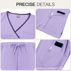 Women's Scrub Set Short Sleeve Split Oxford Fabric Breathable Medical Uniform For Salon Hospital Workwear - Product Image 3