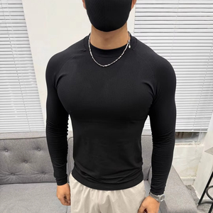 Camiseta Deportiva Americana Informal sin Costuras, de Jacquard, Manga Larga, Ajustada, Transpirable, de Secado Rápido y Alta Elasticidad para Hombre - Product Image 1