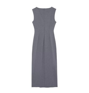 TAOP&ZA 2025 Nuovo Arrivo Invernale Abito Midi da Donna Senza Maniche <span class=keywords><strong>con</strong></span> Collo Tondo, Vestibilità Aderente, <span class=keywords><strong>Spacco</strong></span> Frontale e Dettagli Plissettati 4387814 - Product Image 2