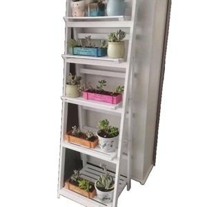 White Foldable Ladder <b>Shelf</b> 4 Layers Standing Storage <b>Rack</b> For Home Office Organizer With Baskets And Plants - Product Image 2