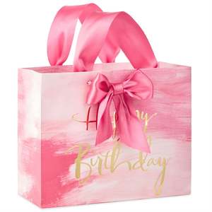 Sac cadeau moyen rose aquarelle joyeux anniversaire - Product Image 1