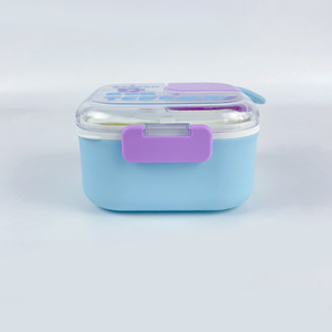 Boîte à <span class=keywords><strong>bento</strong></span> en plastique pour enfants avec compartiments, poignée de transport, couvercle transparent ; compatible micro-ondes ; motifs personnalisables pour le déjeuner - Product Image 2