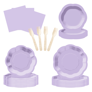 Ensemble d'assiettes en papier DAMAI de couleur violet clair pour 8 personnes, assiettes jetables pour dîner et dessert, pour mariage, anniversaire, fournitures de fête - Product Image 4