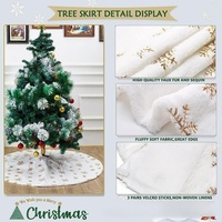 Jupe de sapin de Noël en fausse fourrure blanche avec sequins flocons de neige, 50-150 cm, col de sapin tissé pour décoration festive de la maison