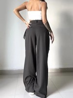 Taille haute rue rétro gris bureau Y2K dame grande taille femmes pantalons pantalons de survêtement amples en gros pantalons à fond large pour les femmes