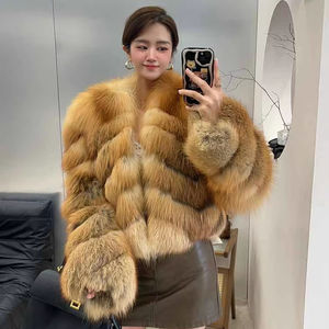 أزياء الشتاء معطف فرو الثعلب الأحمر الدافئ قصير فاخر حقيقي طبيعي معطف فرو الثعلب الأحمر - Product Image 1