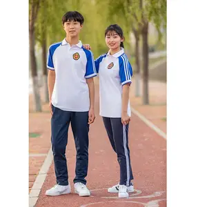 Aangepaste Hoge Schooluniform Sport Polo Shirts Schooluniform Set Voor T Shirt Broek Schooluniform