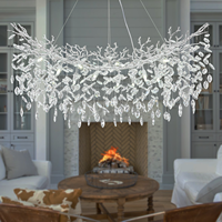 Lustre moderne en cristal argenté, grand lustre rectangulaire de 47 pouces en forme de branche d'arbre pour salle à manger, salon, îlot