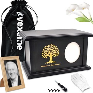 Solid Wood Black Urn <b>Storage</b> <b>Box</b> Rectangle Customized Printing <b>Photo</b> Attached Sympathy Occasion - Product Image 2